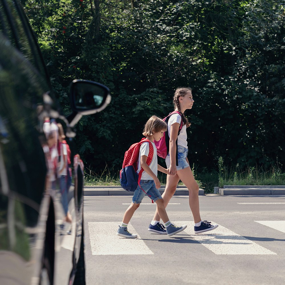 children crossing a street