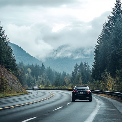 Cars driving in the Pacific Northwest