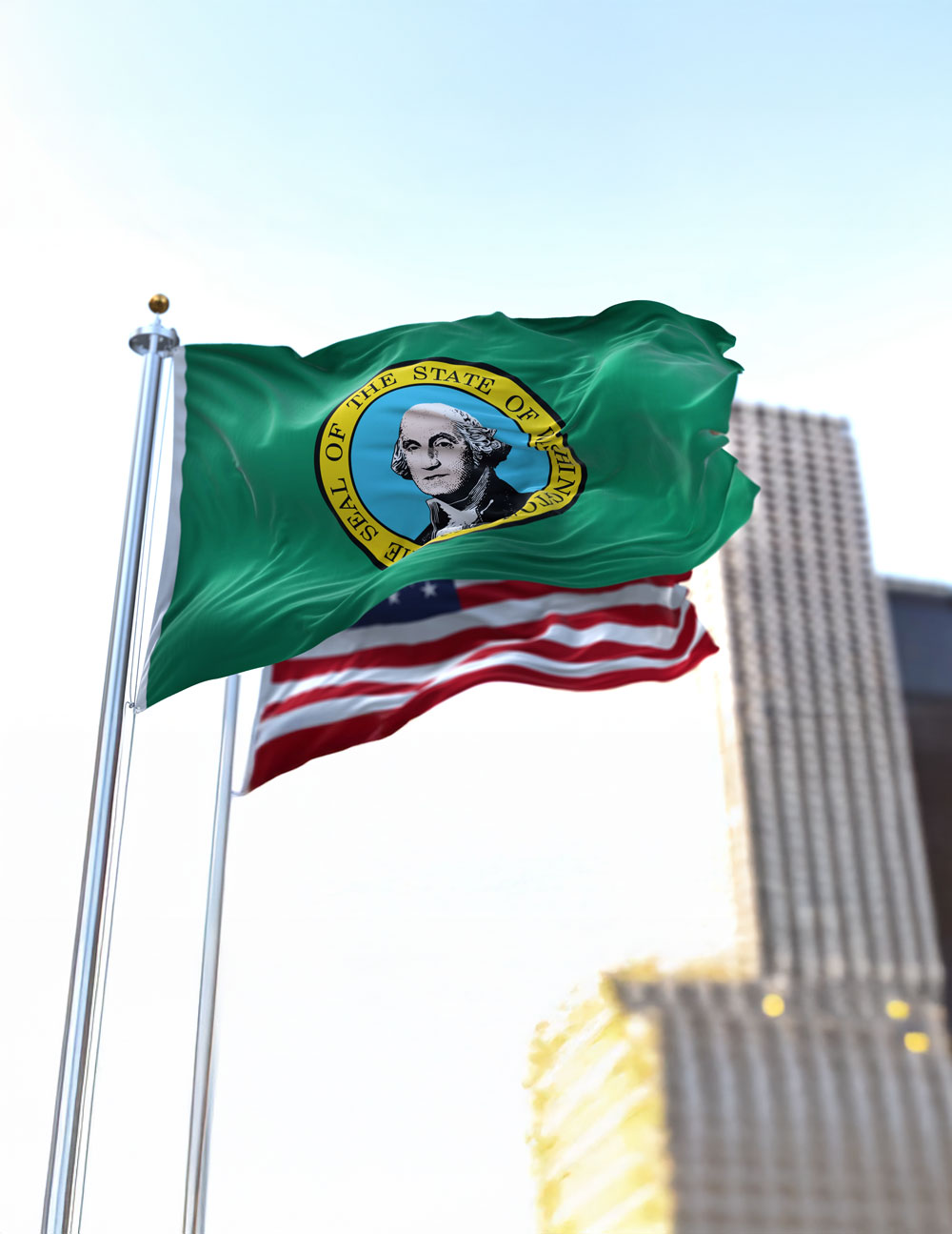 Washington state flag and american flag