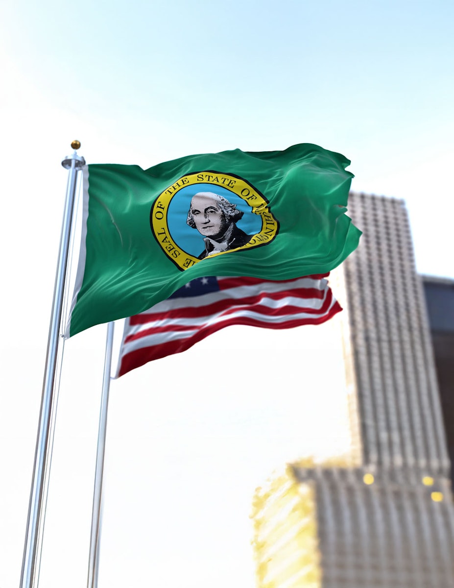Washington state flag and american flag