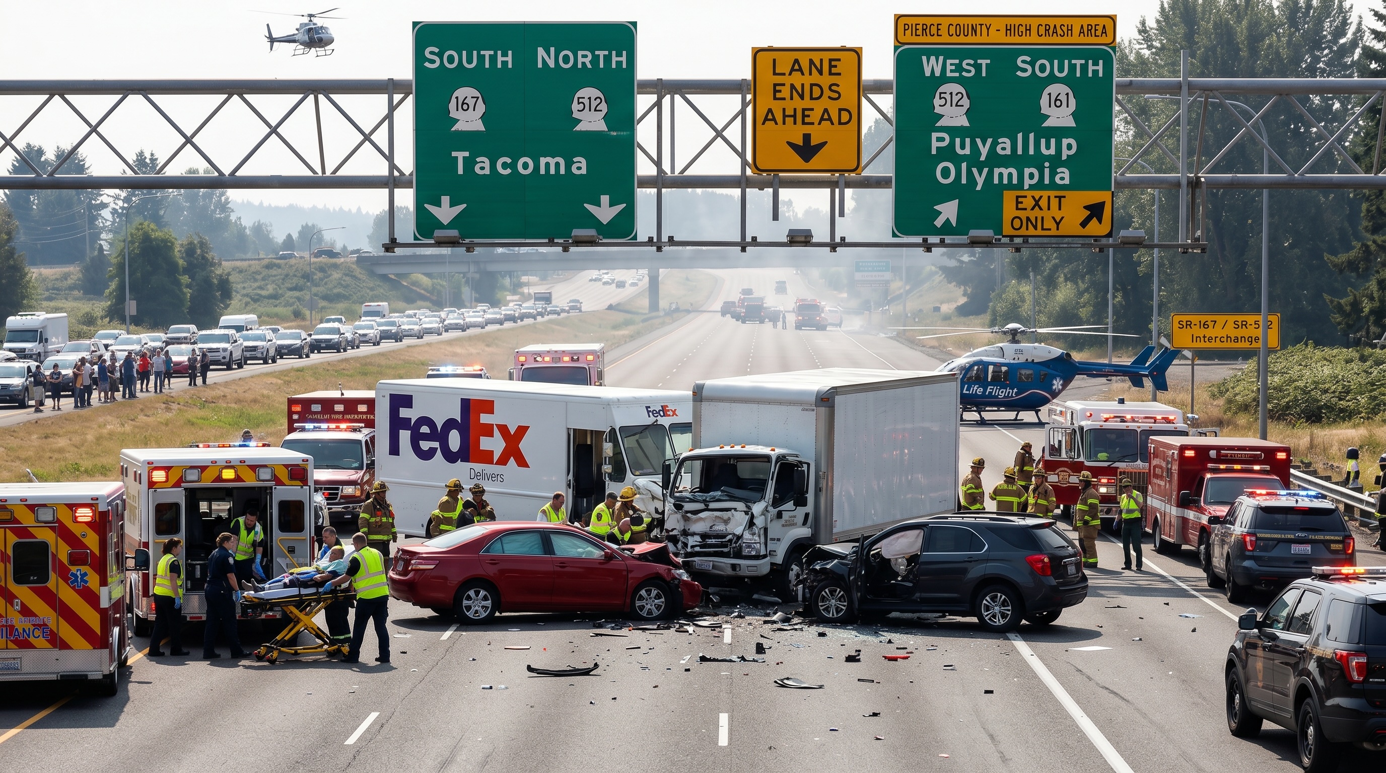 commercial truck accident at SR-167/SR-512 interchange in Puyallup Washington