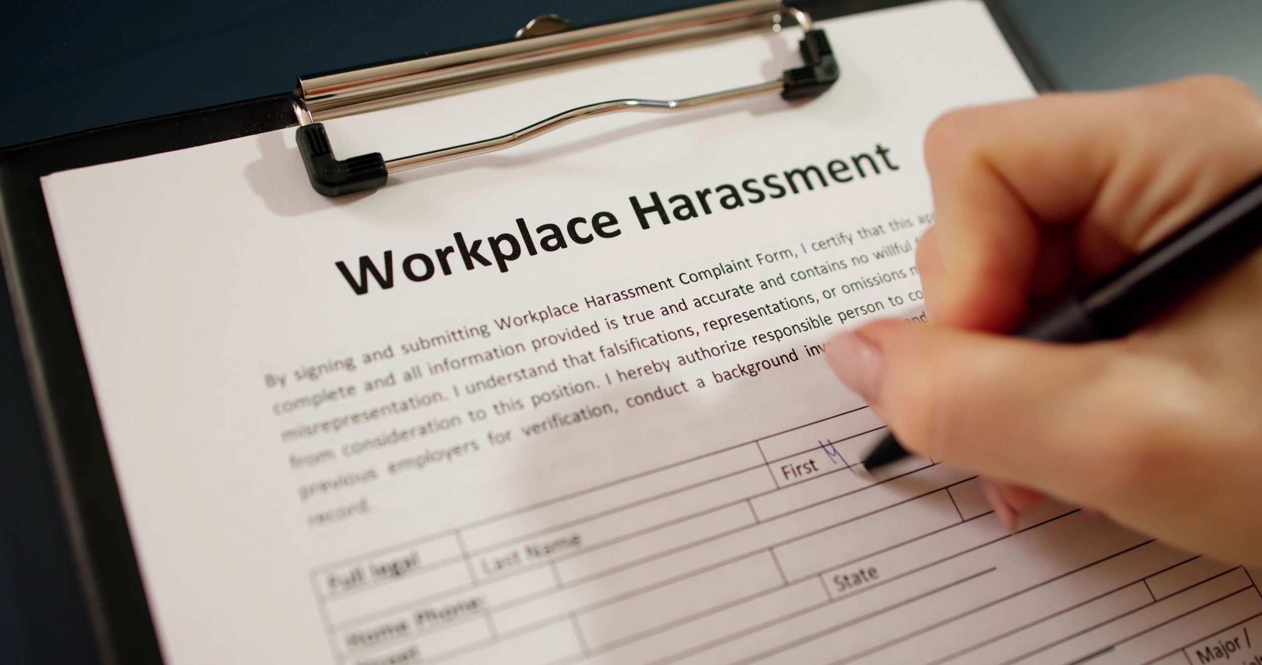 completing a Workplace Harassment form in Vancouver Washington
