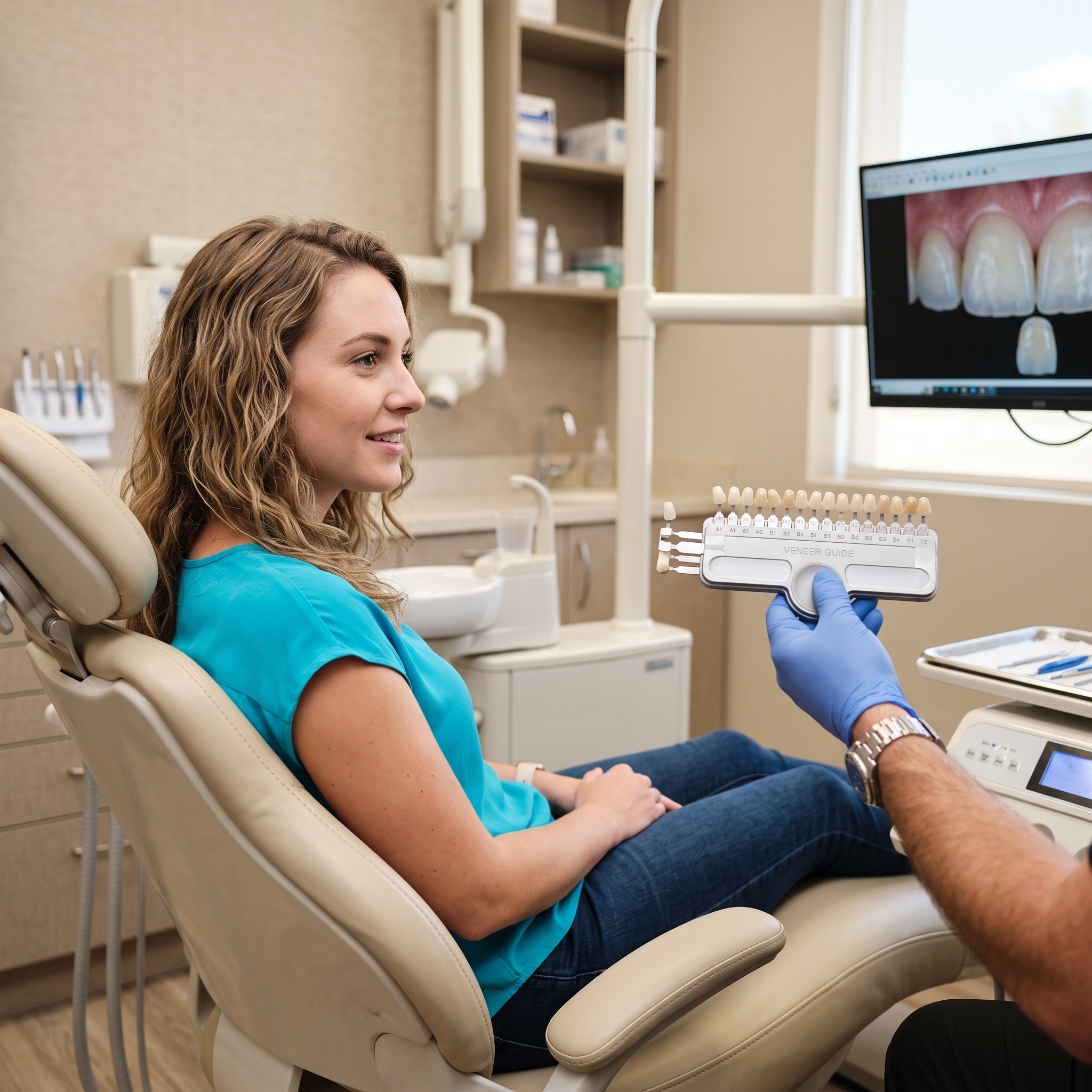Woman being shown veneer options