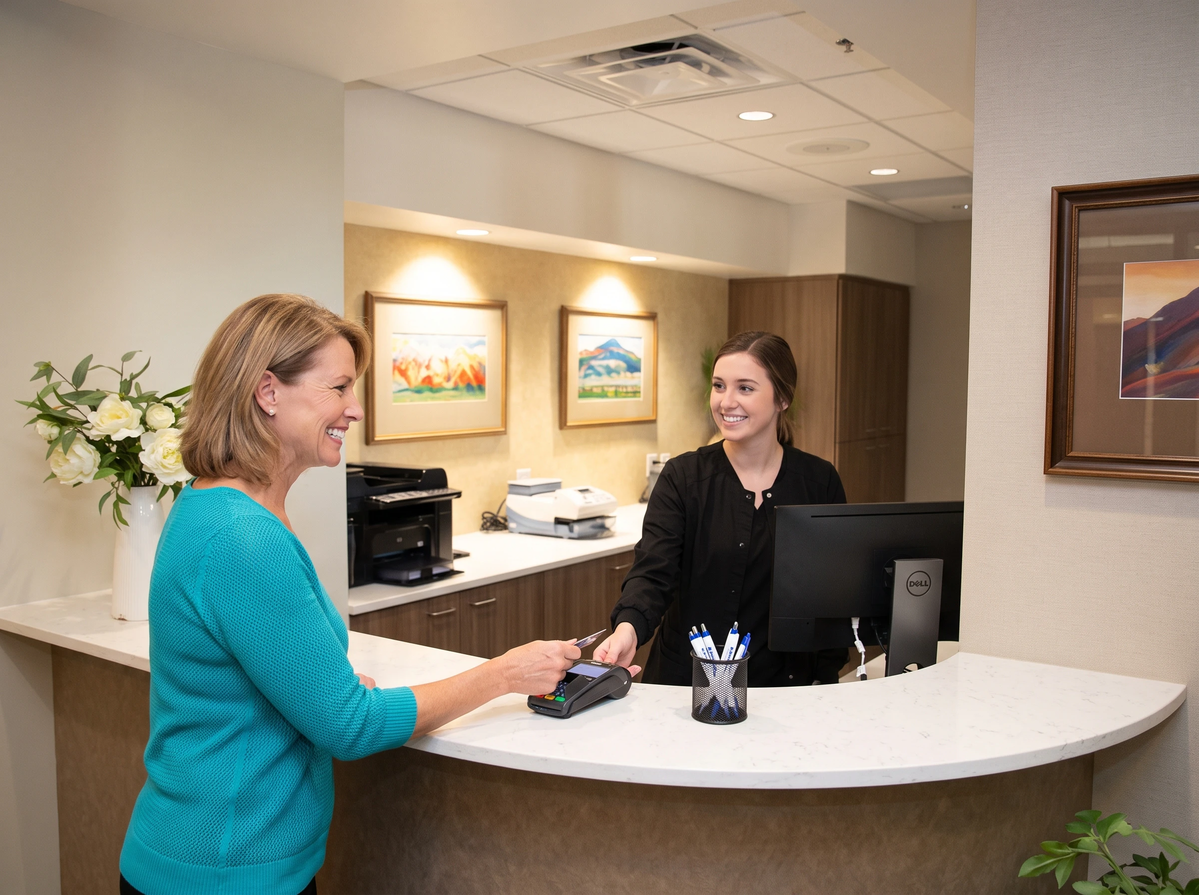 woman paying for dental care