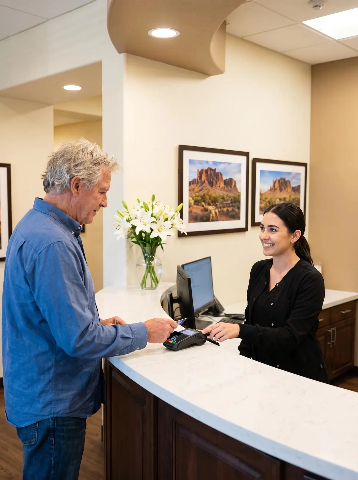 man paying for dental treatment