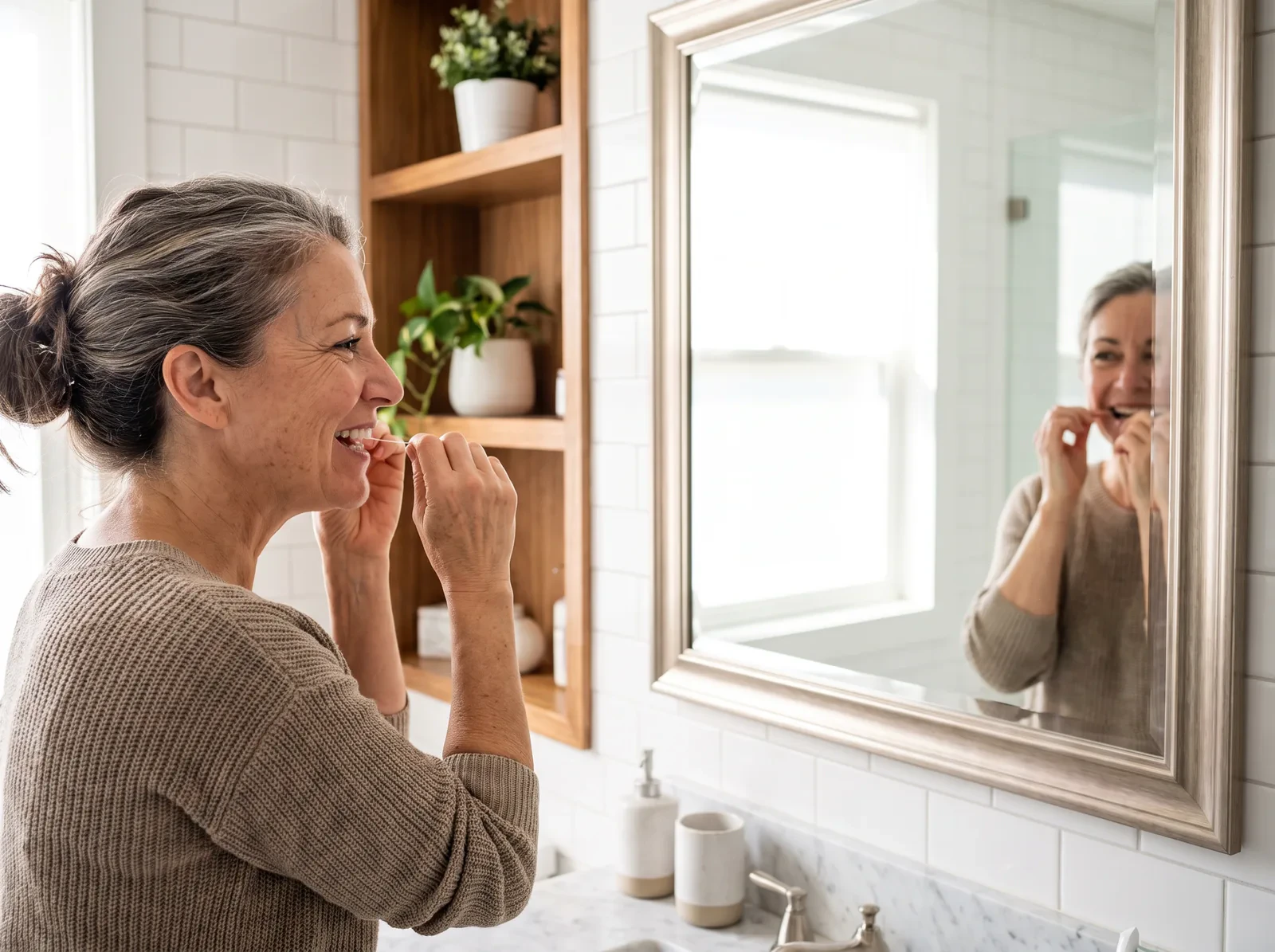 woman flossing