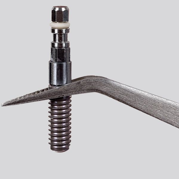 dental implant held by tweezers