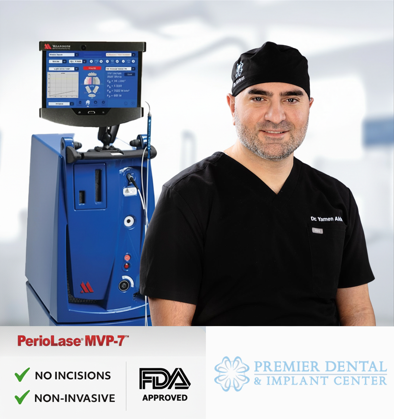 Dr Akrahs next to Periolase Machine