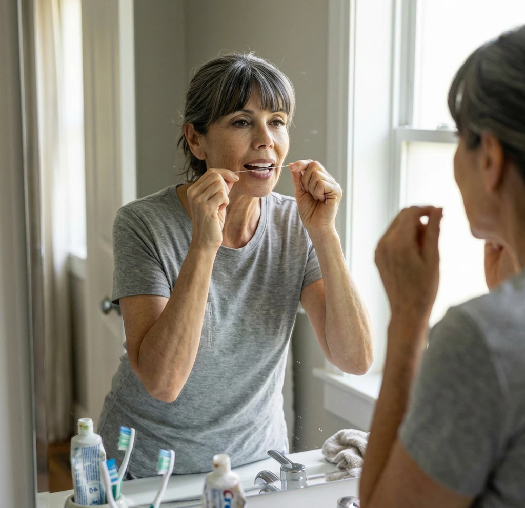 woman flossing