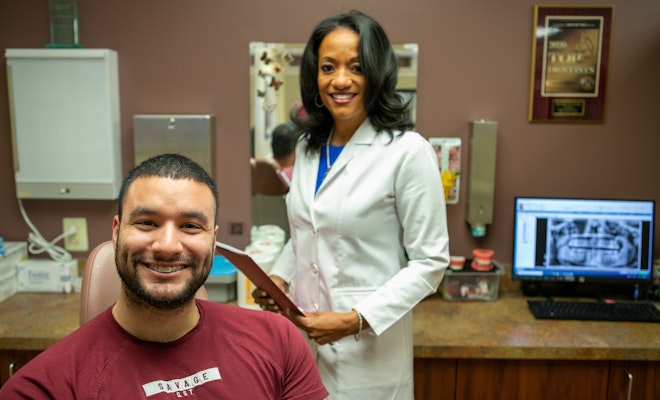 Dr. Kellyn Hodges with a smiling patient