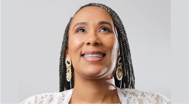 Smiling woman with braces