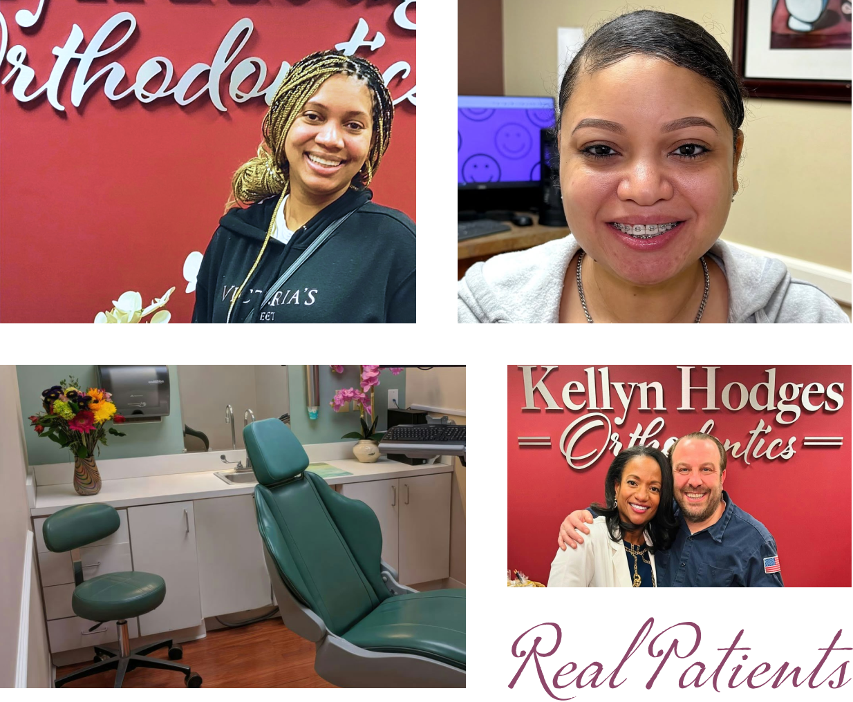 collage of real patients, office imagery, and orthodontist