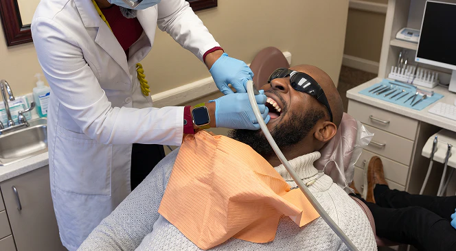 patient getting a cleaning