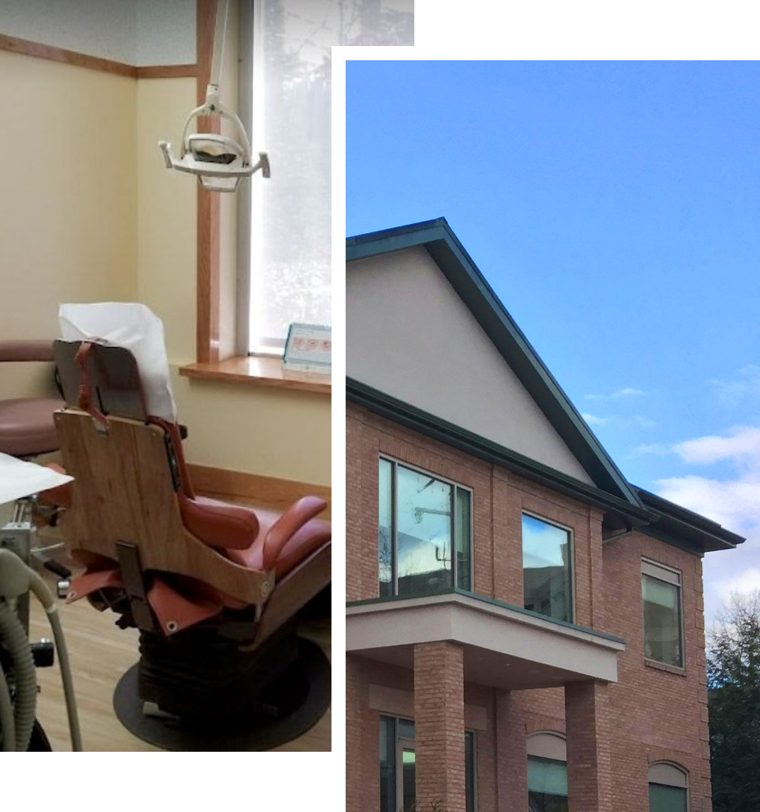 Exterior of Fairfax Family Dental Care and interior patient exam room