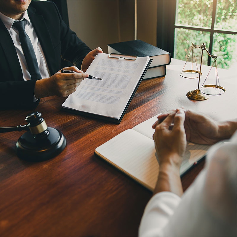Lawyer reviewing details with client