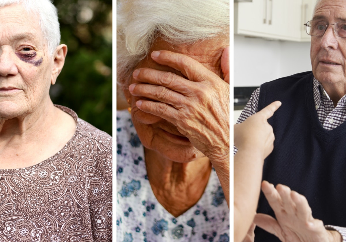collage of signs of elder abuse