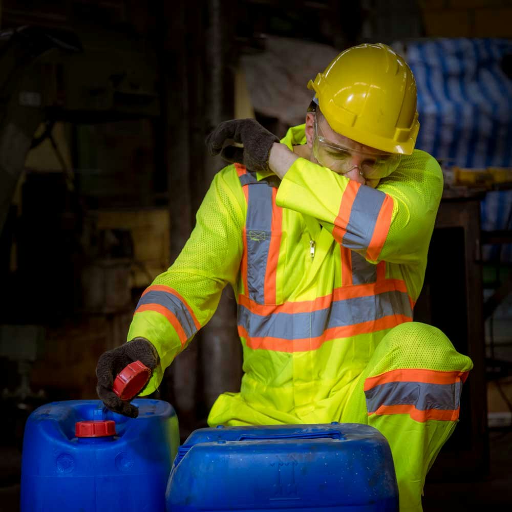 Worker coughing after chemical exposure