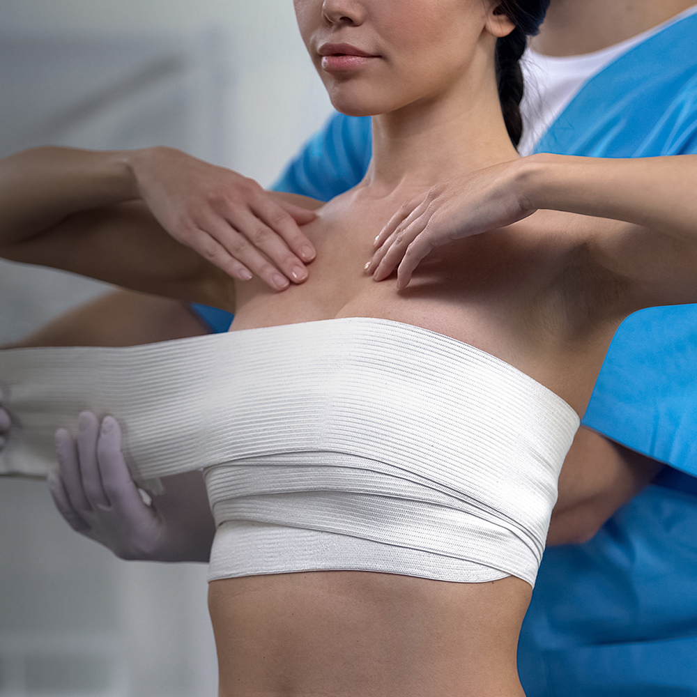 Woman wearing compression bandage