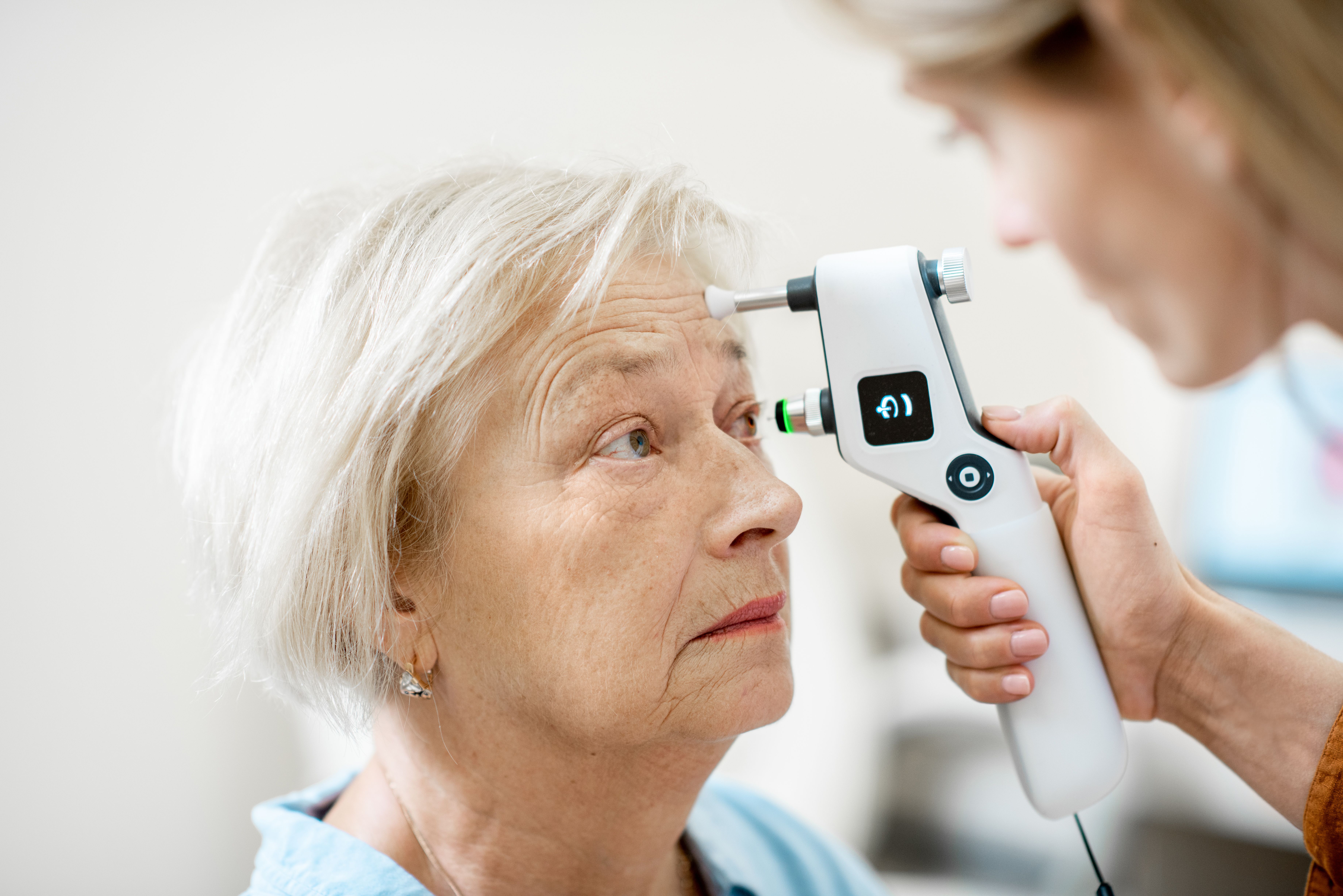 Woman undergoing air puff test