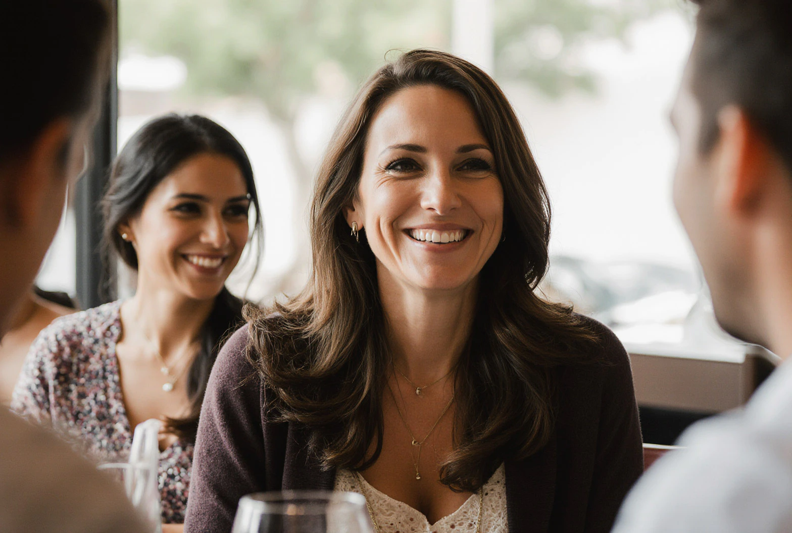 smiling woman going out for dinner