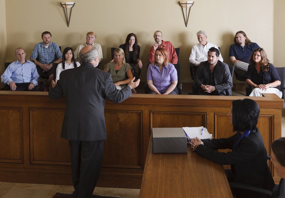 Attorney speaking in front of a jury
