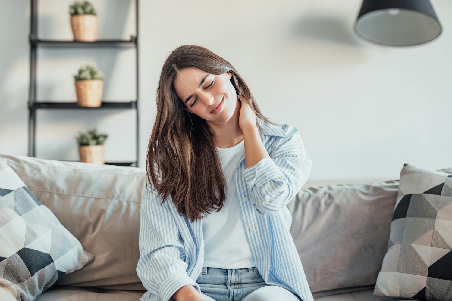 Woman in neck pain
