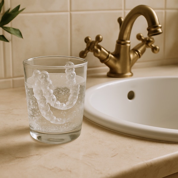 Invisalign aligners in a glass