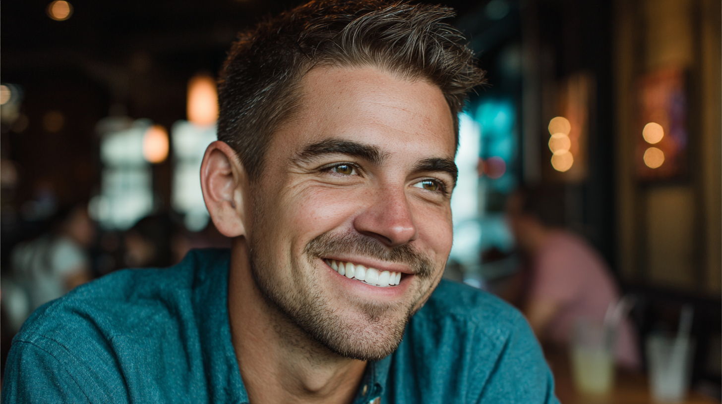 Nashville man smiling at dinner