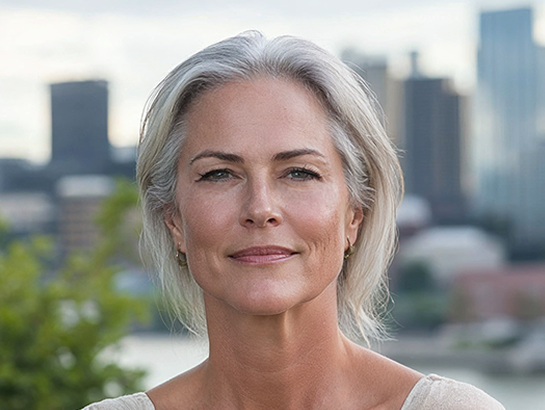 Close-up of an older woman's face showing few wrinkles