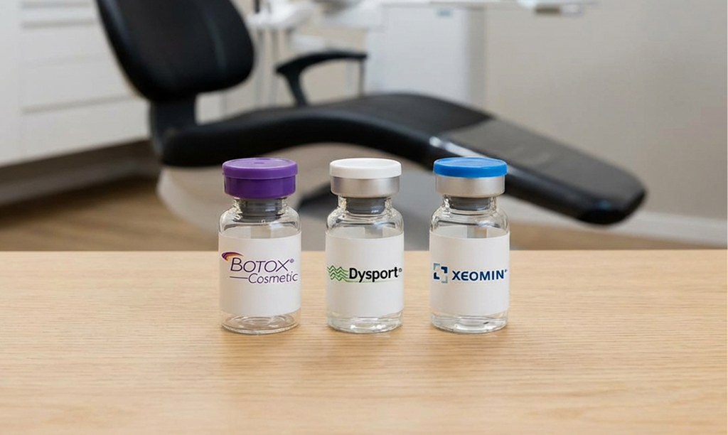 BOTOX, Dysport, and Xeomin bottles