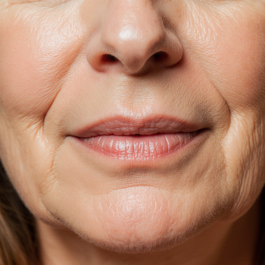 Close-up of woman's mouth to show lip lines