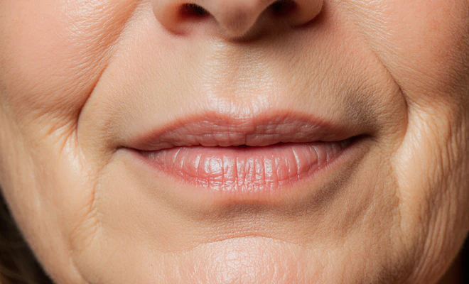Close-up of woman's mouth to show lip lines