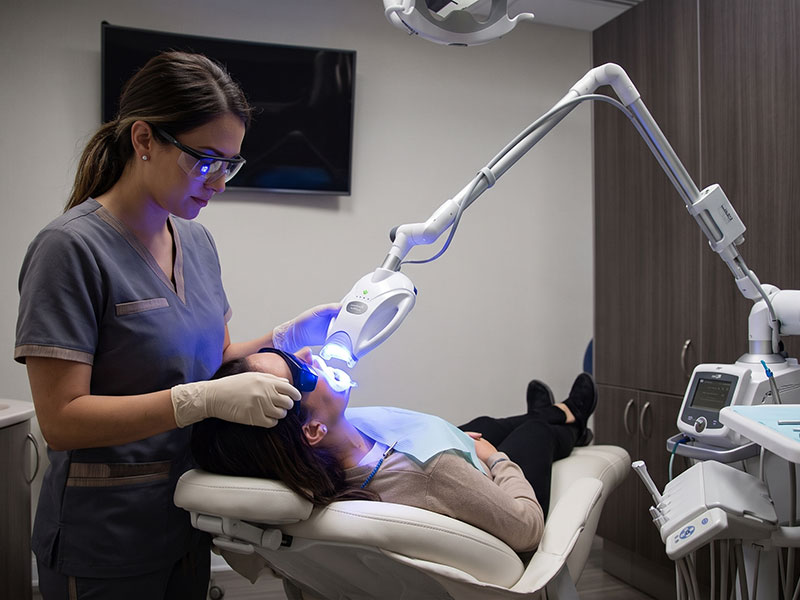 Woman getting in-office whitening treatment