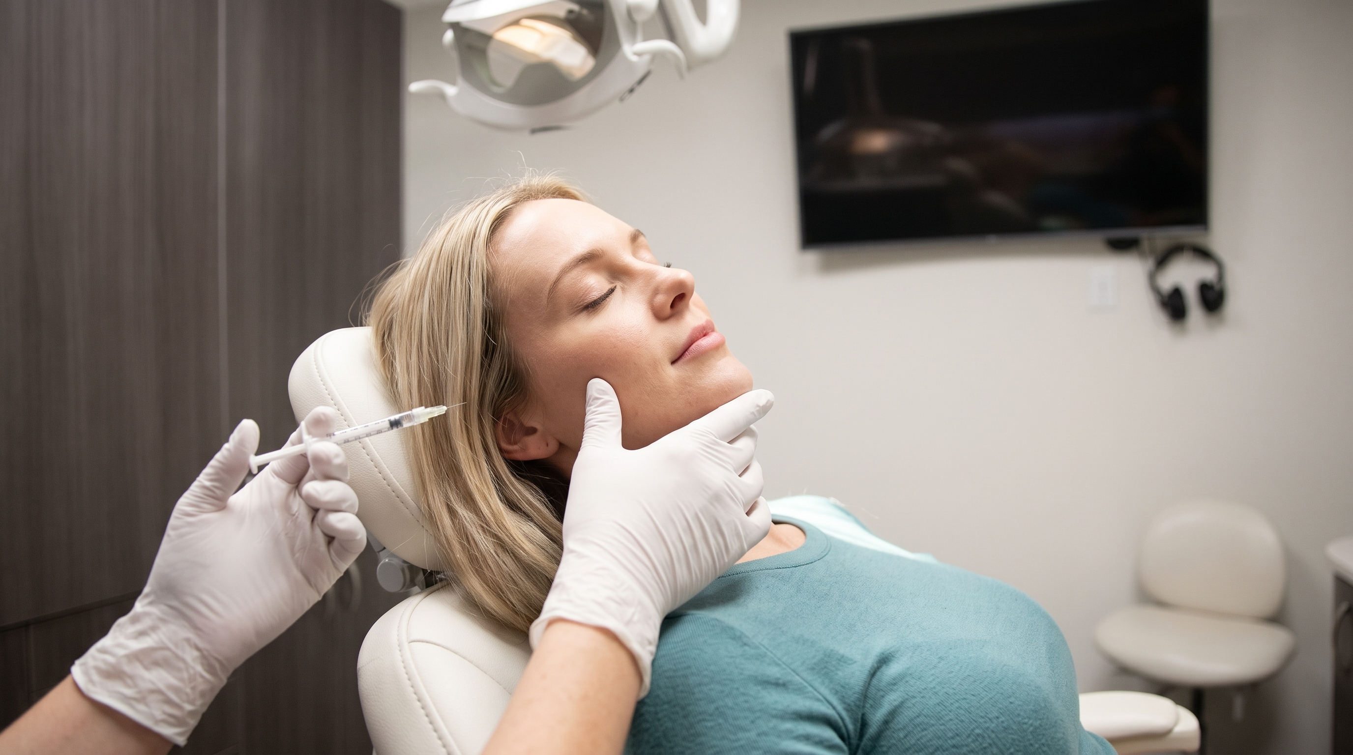 Woman getting BOTOX injections for her TMJ