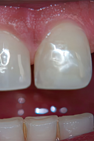 Same tooth without a chip after dental bonding