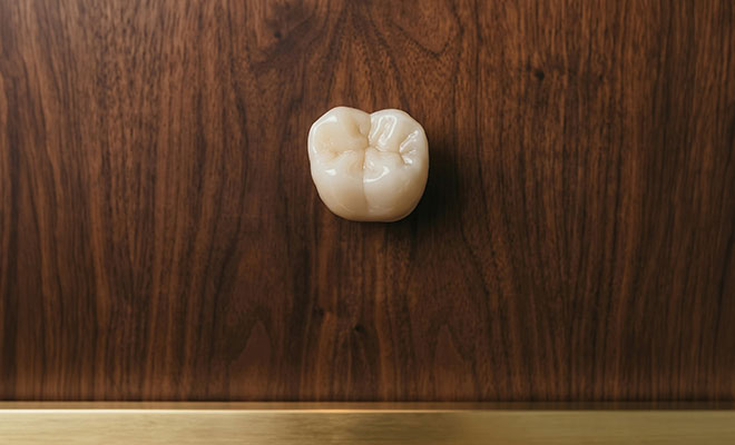 Dental crown on table