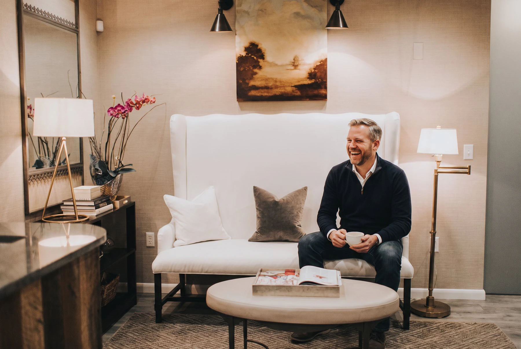man smiling in dental waiting room