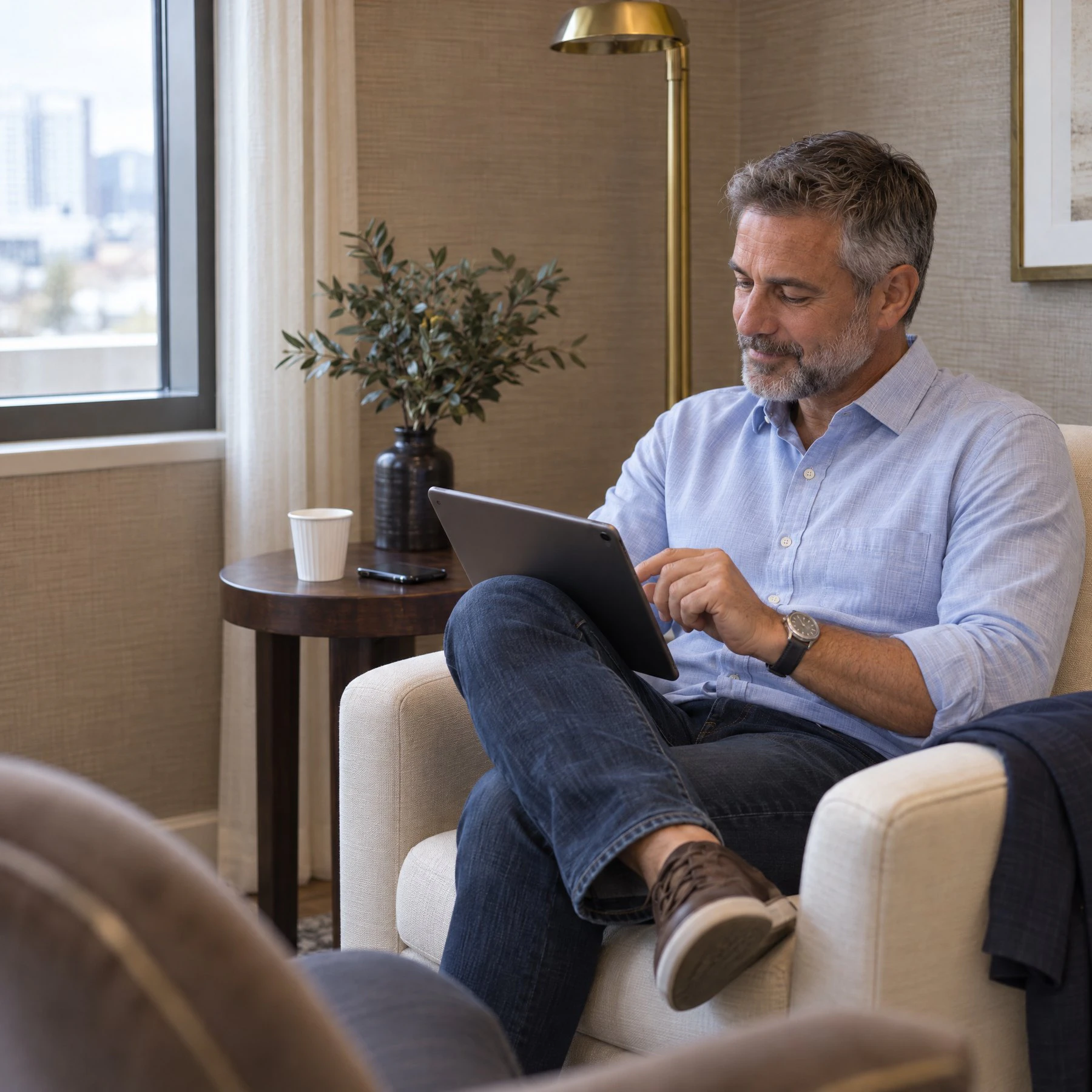 man using tablet