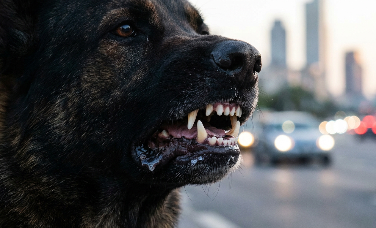 Close up of a snarling dog