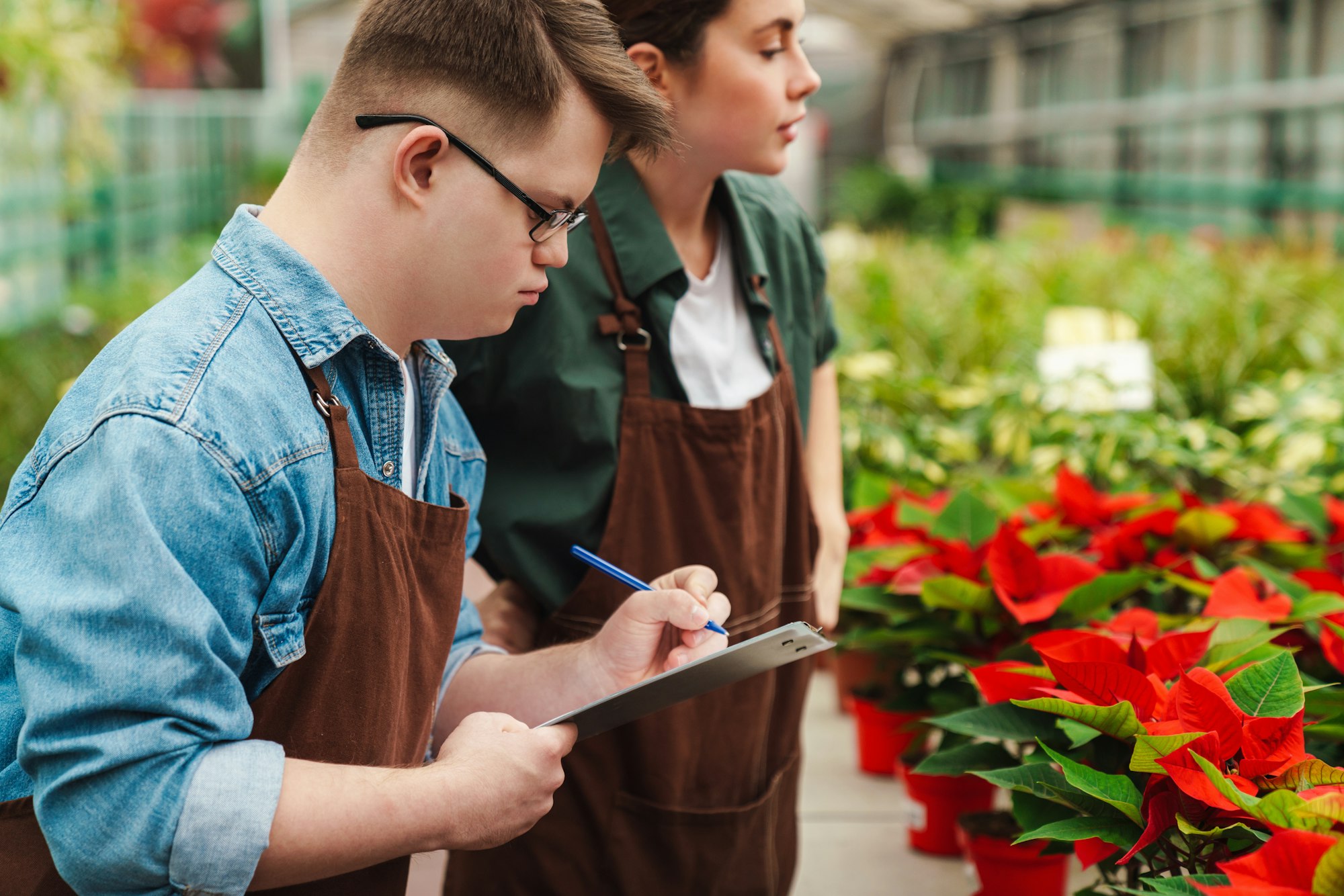 Man with down syndrome working