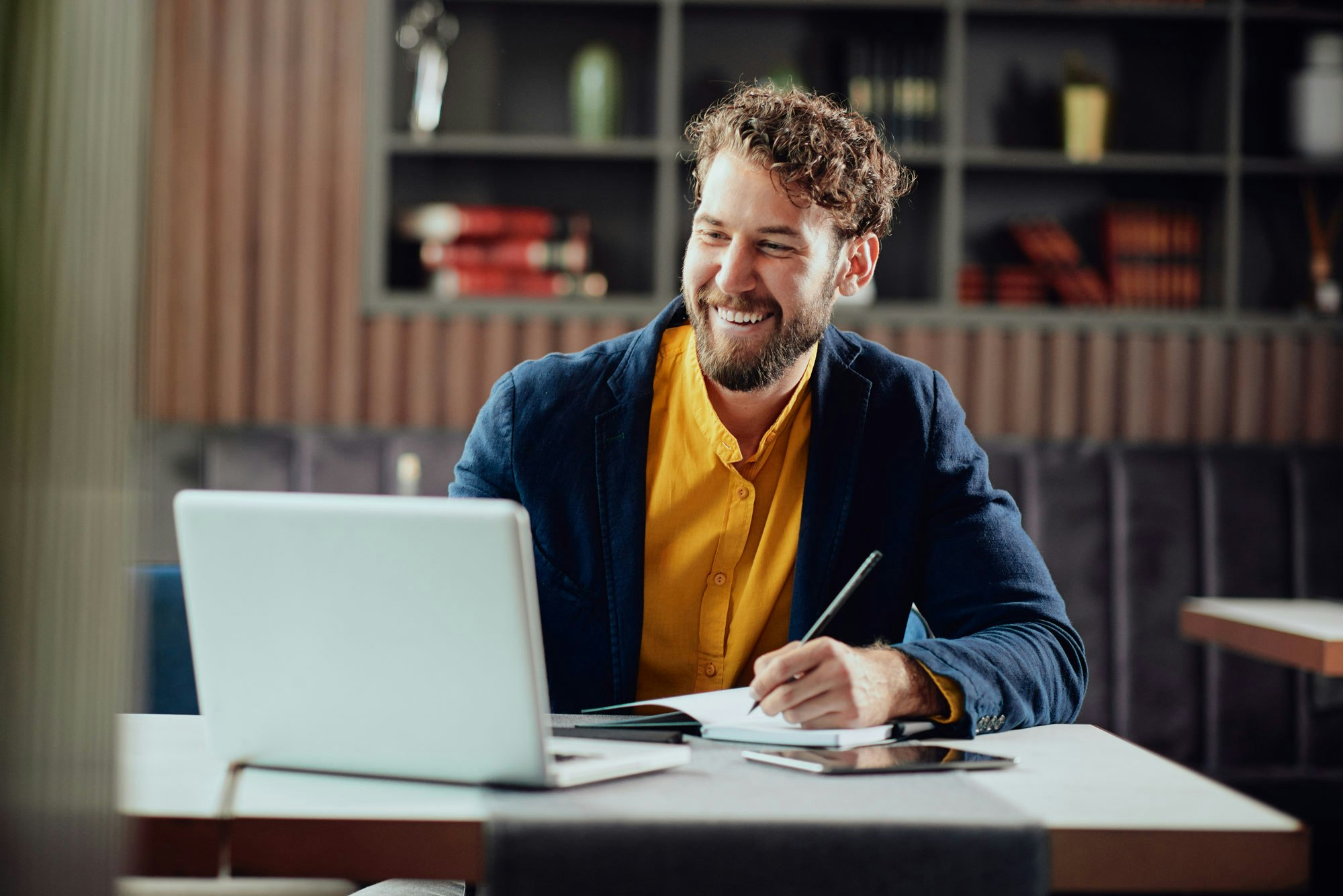 Happy worker after receiving a settlement