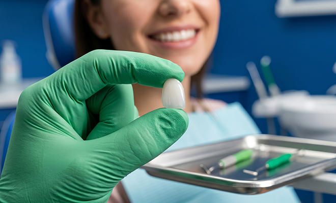 Close-up of a dental veneer