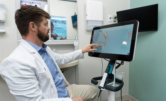 Dr looking at a 3d dental scan