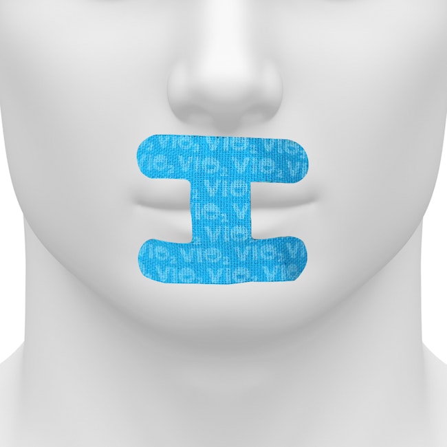 blank 3d model head with vio2 tape over mouth