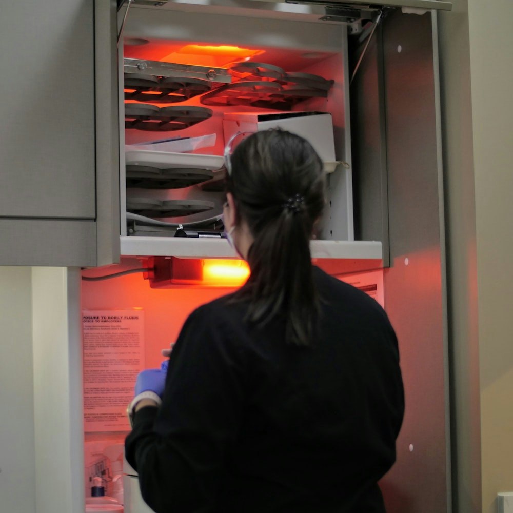 Hygienist doing dental tests