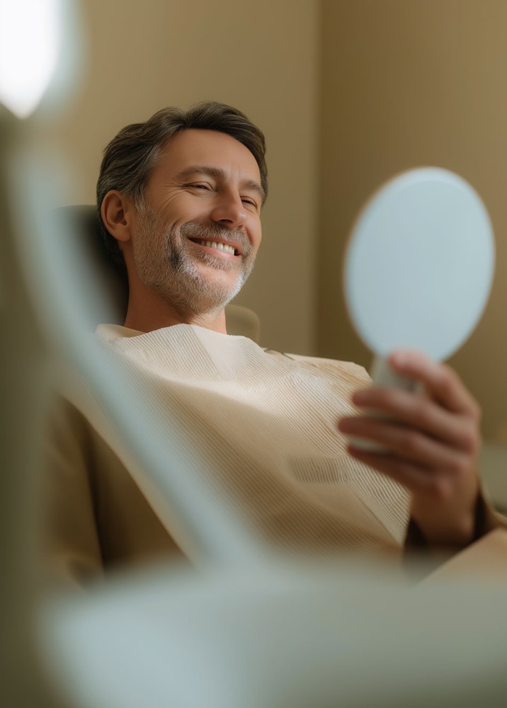 man admiring his smile in a mirror