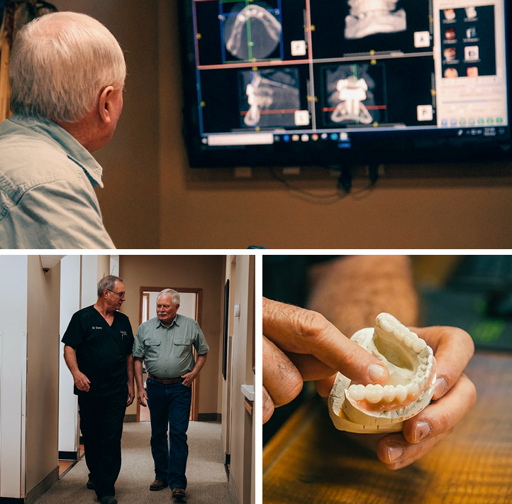 Dr. Casagrande with patients and model of teeth