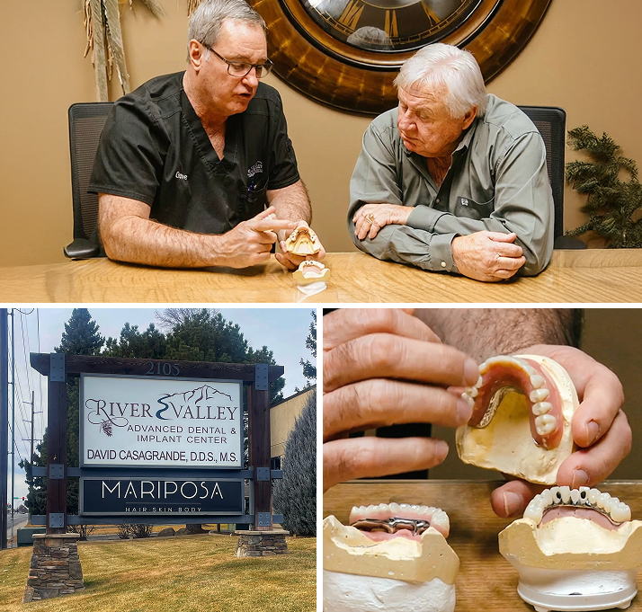 Doctor, office exterior and denture model collage