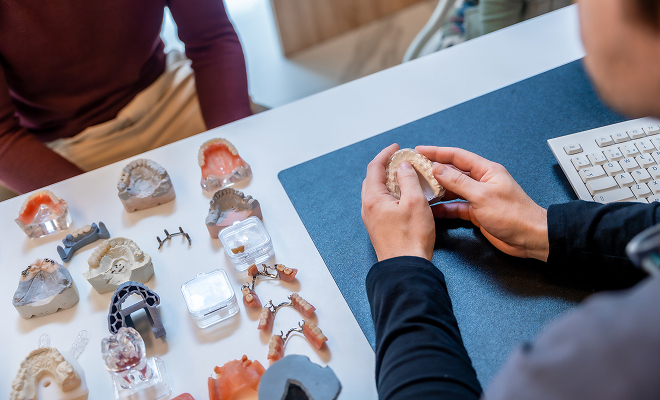 Dental restorations on a table
