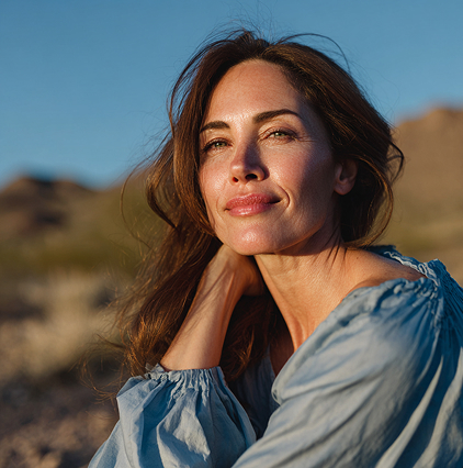 Mature woman softly smiling